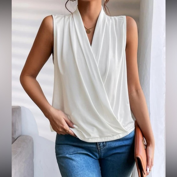 Luxe camel surplice neck wrap top - Picture 10 of 16